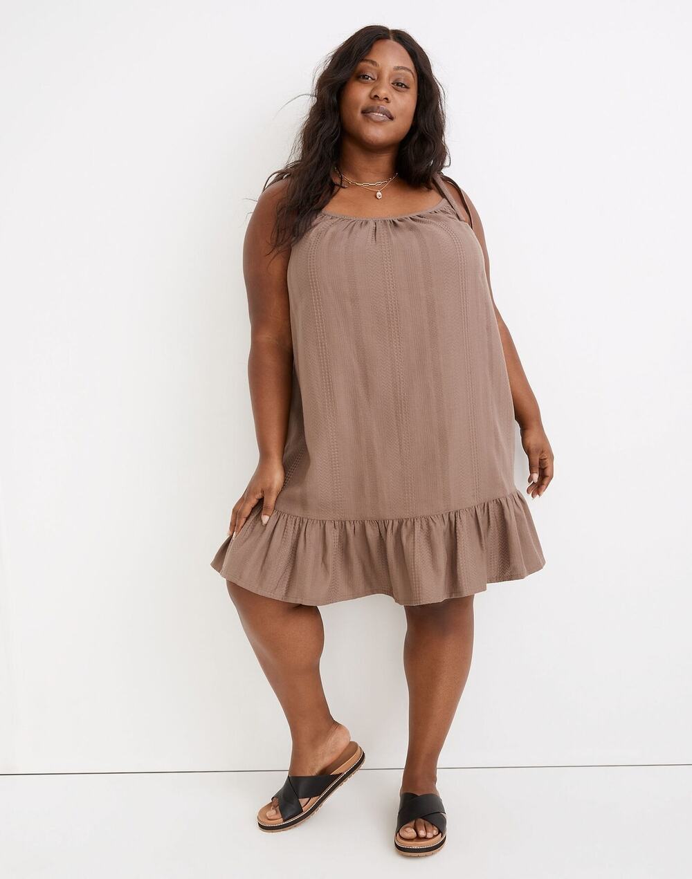 Madewell Plus Brown Lightestspun Tie-Strap Ruffle-Hem Cover-Up Dress 3X